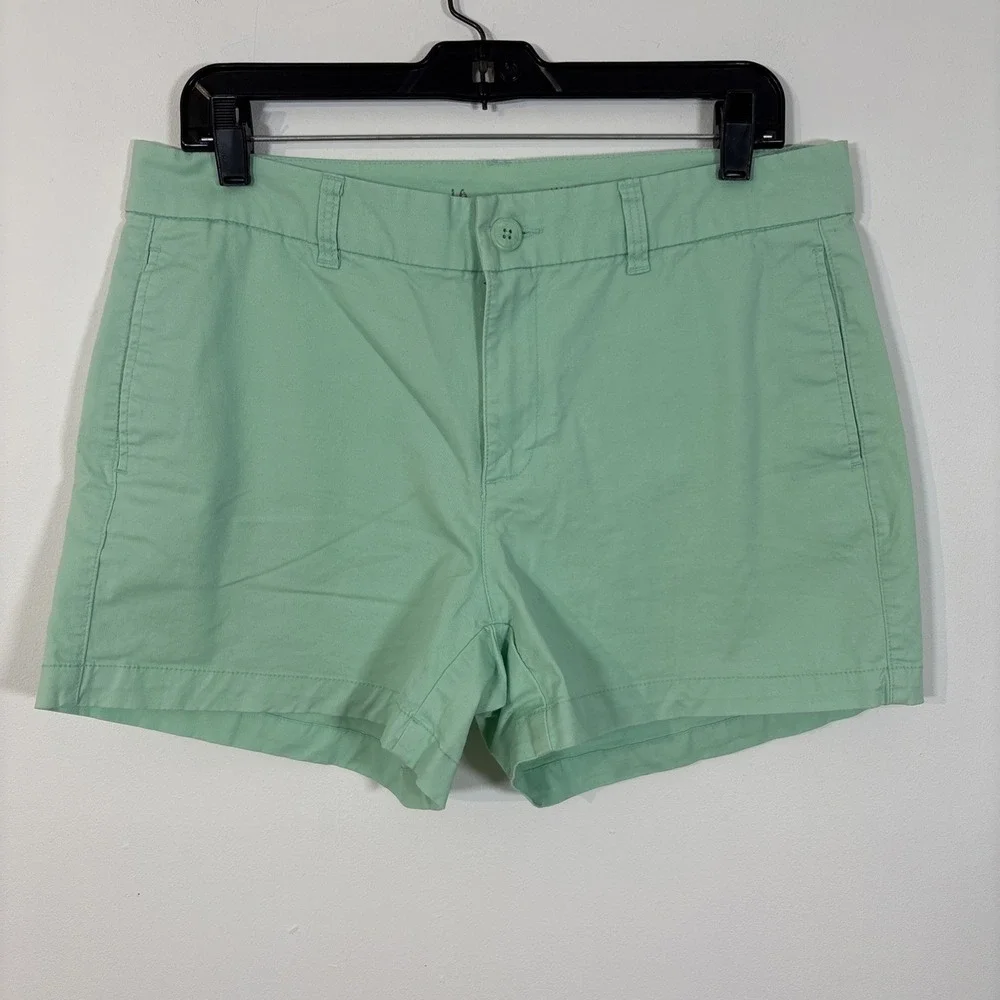 Gap Khaki Chino Shorts 10 Green Cotton Blend Mid Rise Girlfriend Slash Pockets